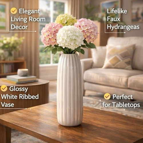 PulGos Off-White Ceramic Flower Vase | Decorative Accent Piece for Dried & Artificial Flowers |Centerpiece Pot for Living Room, Bedroom, Dining Table, Shelf, Office & Home Décor Vessel for Gift - Image 5