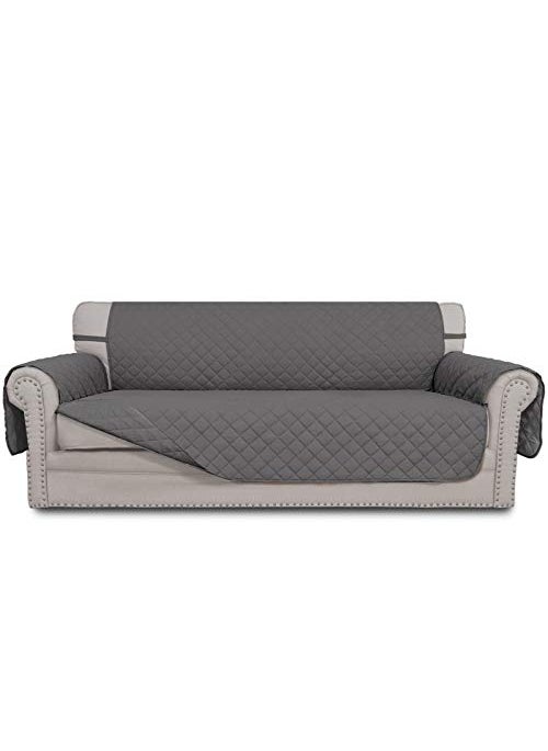 Easy-Going EasyGoing Reversible Couch Cover for 3 Cushion Couch Sofa Cover for Dogs Water Resistant Furniture Protector Cover with Foam Sticks Elastic Straps for Pet Cat Sofa GrayGray 