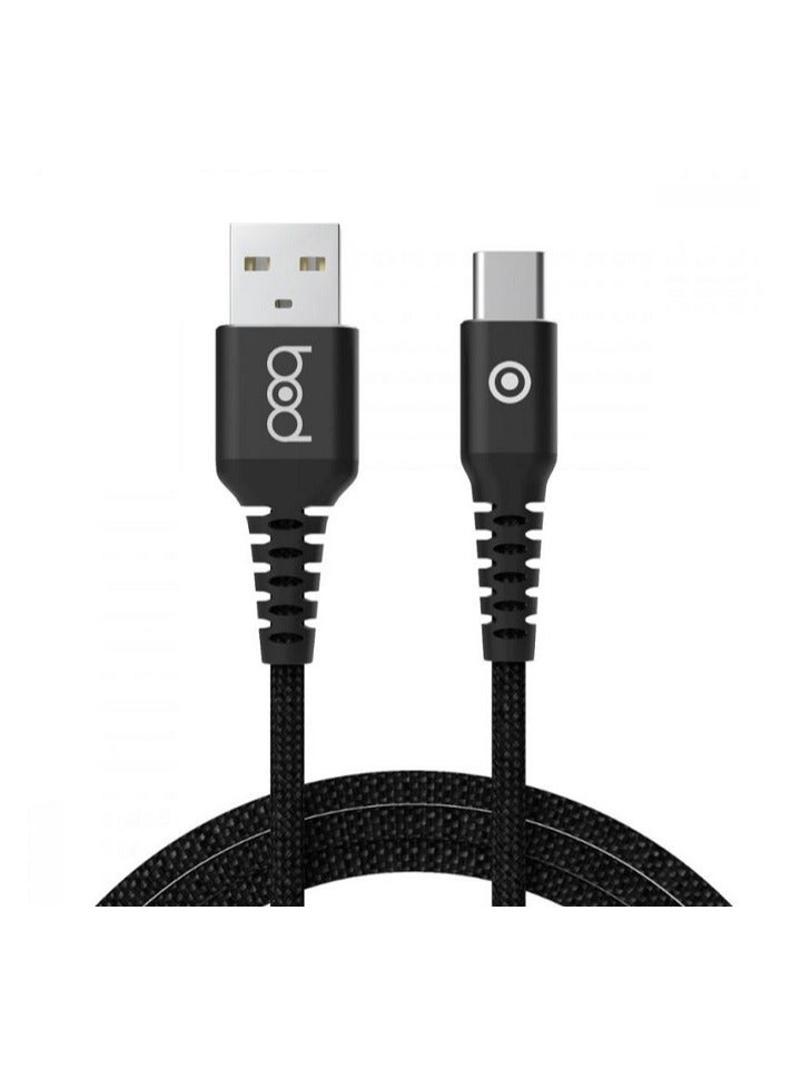 BOD 2.1A Current Output Type-C Data Sync And Charging Cable Black Nylon Braided 1.2M - Image 2