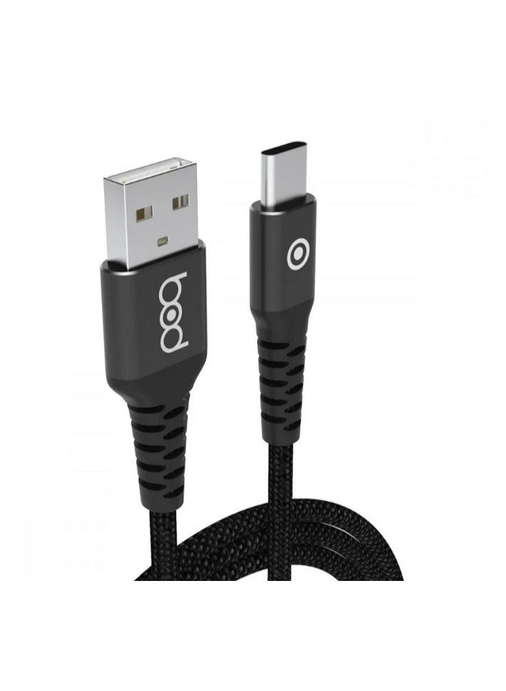 BOD 2.1A Current Output Type-C Data Sync And Charging Cable Black Nylon Braided 1.2M - Image 3