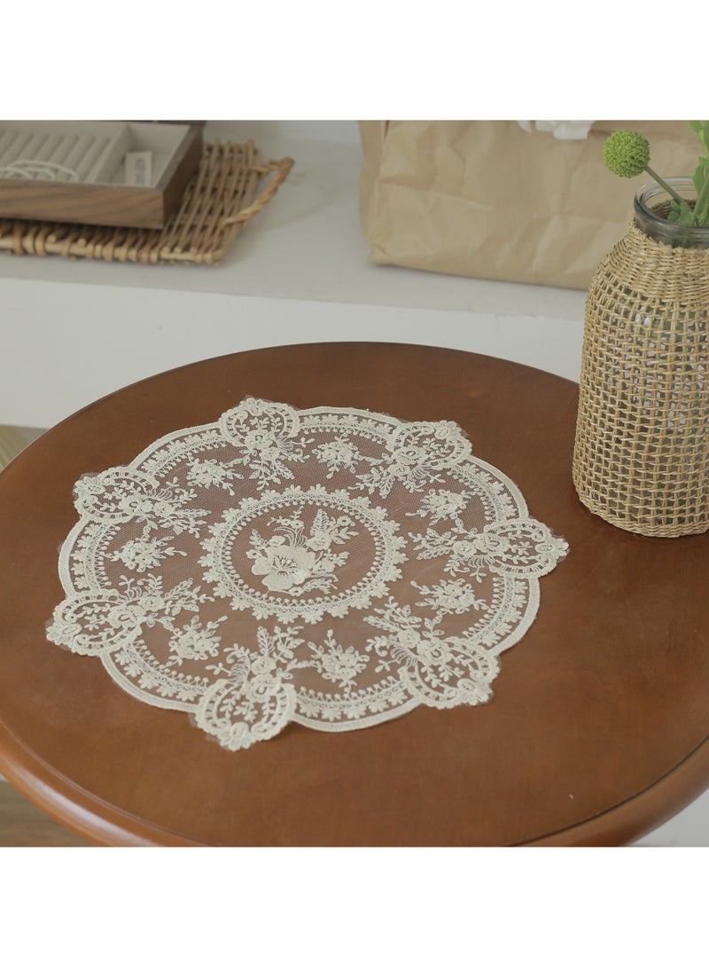Winner 2Pcs Retro Lace Placemats, 13x13inch Round French Crochet Doilies Delicate Embroidered Vase Mat Coaster for Dining Table Home Decoration - Image 5