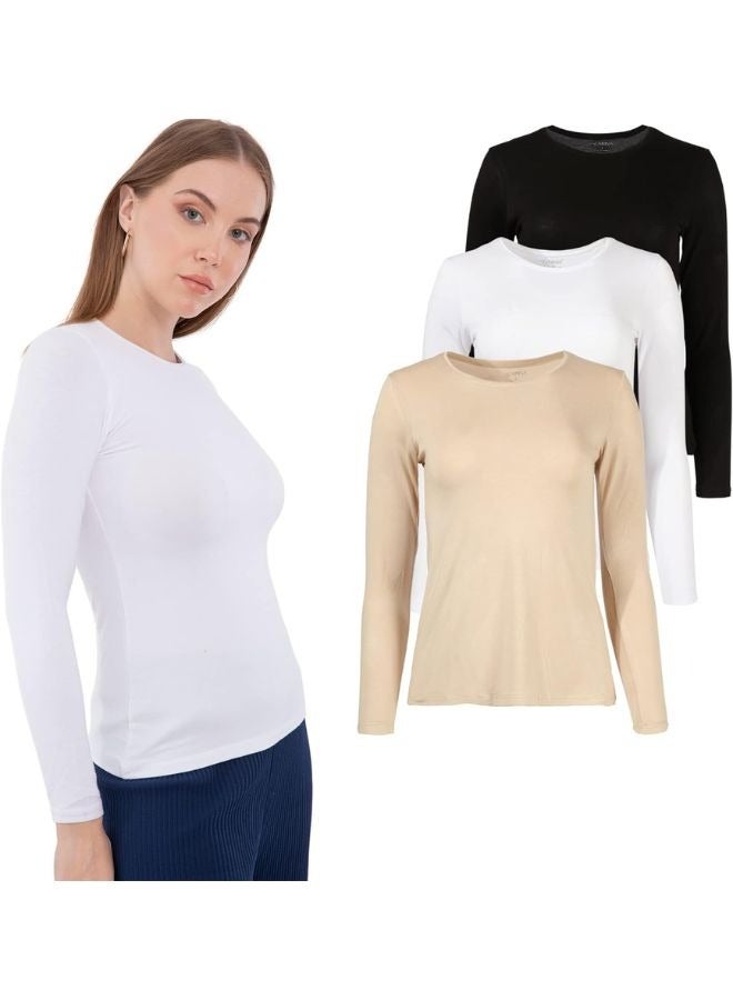Carina Long Sleeve Cotton T-Shirt (Set of 3) - Image 1