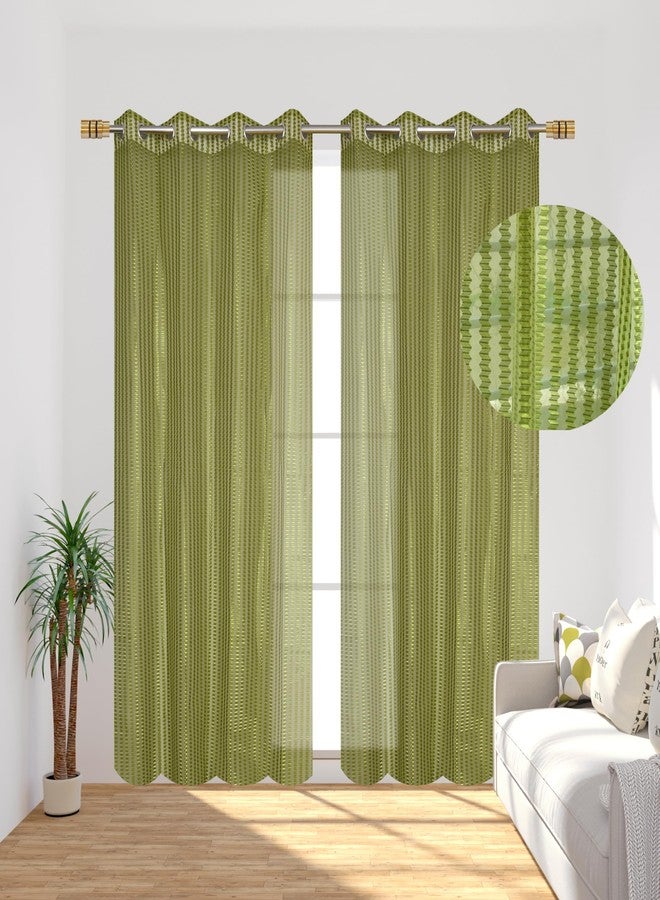 YUKANY Zig Zac Tissue Transparent Plain Net Sheer Door & Windows Grommets Curtains | Parda | Pack of 2 (Pista Green, 4 x 5 ft) - Image 2