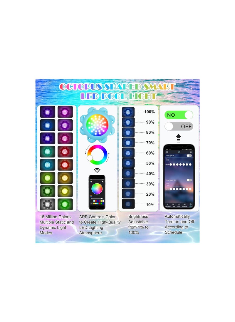 silvercnc - LED Pool Lights for Inground Pool,Underwater Lights with APP&Remote Control,Upgraded Rechargeable Submersible LED Lights with IP68 Waterproof,Smart Pool Lights for Inground Above Ground Pool (RGB-10W) - Image 1
