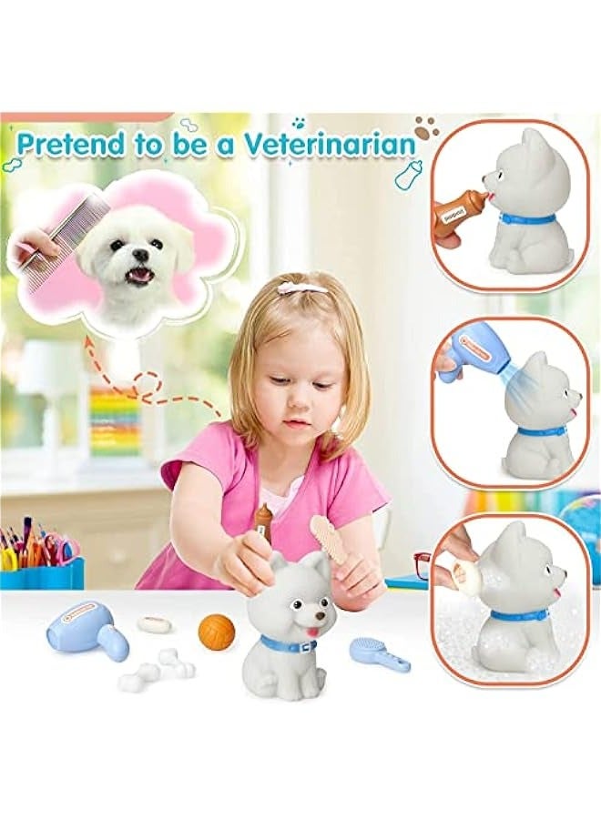 DURKU 18Pcs Pet Care Playset: Kids Doctor Kit, Dog & Backpack for Grooming & Feeding - Pretend Play Toys for Girls Boys Ages 3-8 - Image 4