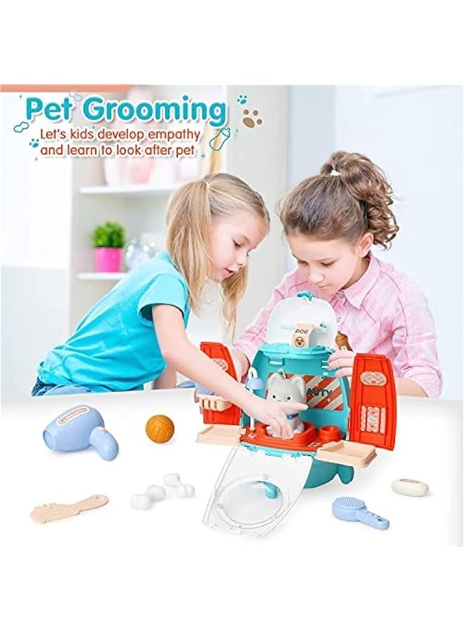 DURKU 18Pcs Pet Care Playset: Kids Doctor Kit, Dog & Backpack for Grooming & Feeding - Pretend Play Toys for Girls Boys Ages 3-8 - Image 5