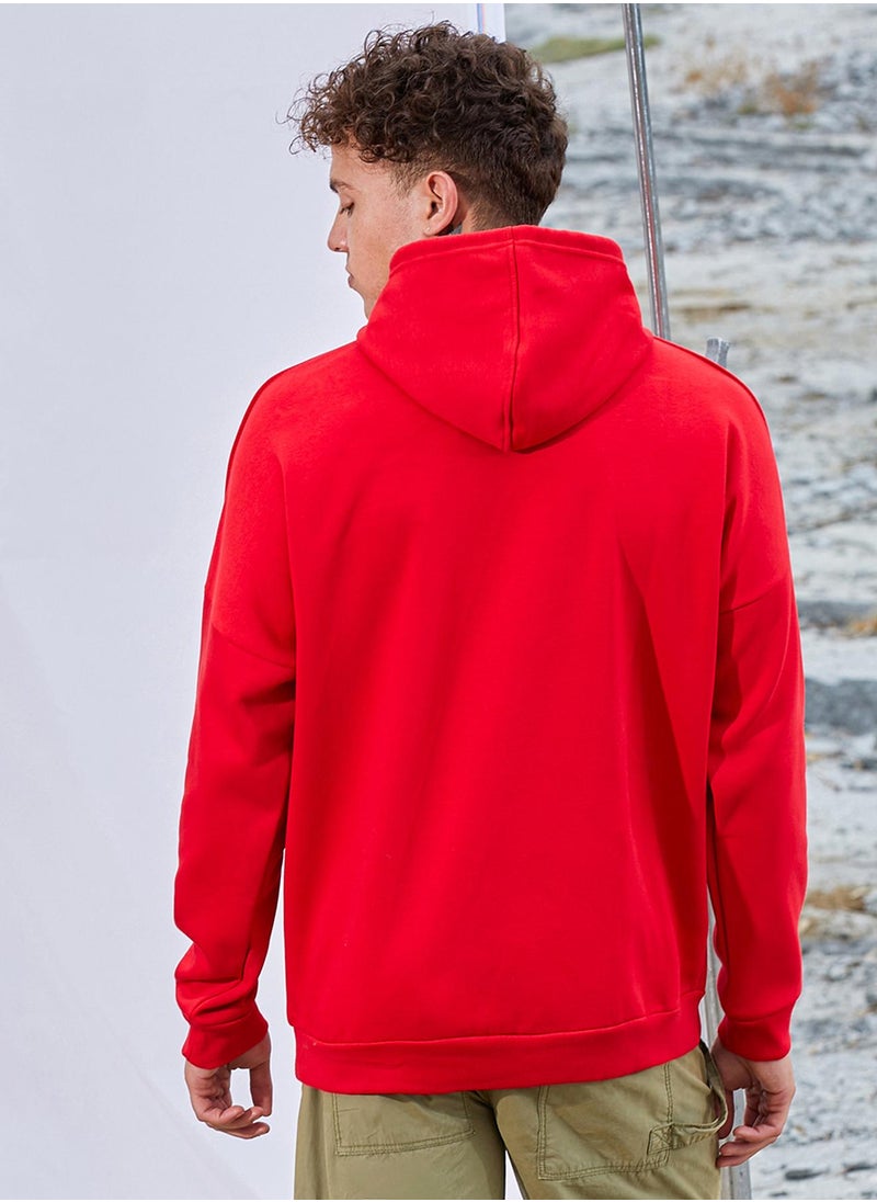 كامبوس سوترا Men's Crimson Red Oversized Basic Hoodie With Kangaroo Pocket  - Image 5