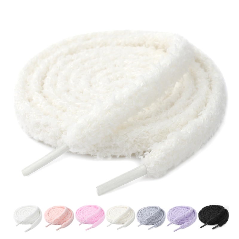 Stepace 2 Pairs Flat Fuzzy Shoe Laces for Sneakers 10mm Wide Thick Shoelaces for Boots and Casual Shoes Shoestrings Replacement (Off White, 47 Inches) - Image 1