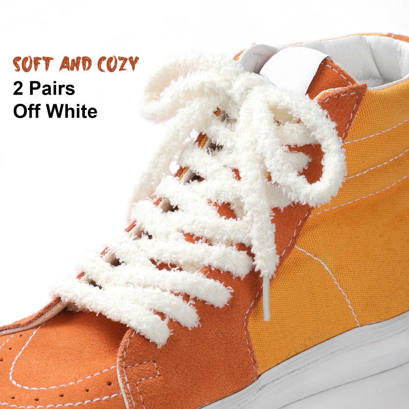 Stepace 2 Pairs Flat Fuzzy Shoe Laces for Sneakers 10mm Wide Thick Shoelaces for Boots and Casual Shoes Shoestrings Replacement (Off White, 47 Inches) - Image 2
