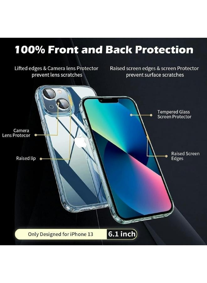 جراب حماية شفاف رفيع لايفون 13 (iPhone 13) مع عبوة واحدة من واقيات الشاشة من الزجاج المقوى وقطعة واحدة من واقي عدسة الكاميرا، غطاء جوال لـ 13 (6.1 إنش) (3in1) - Image 3