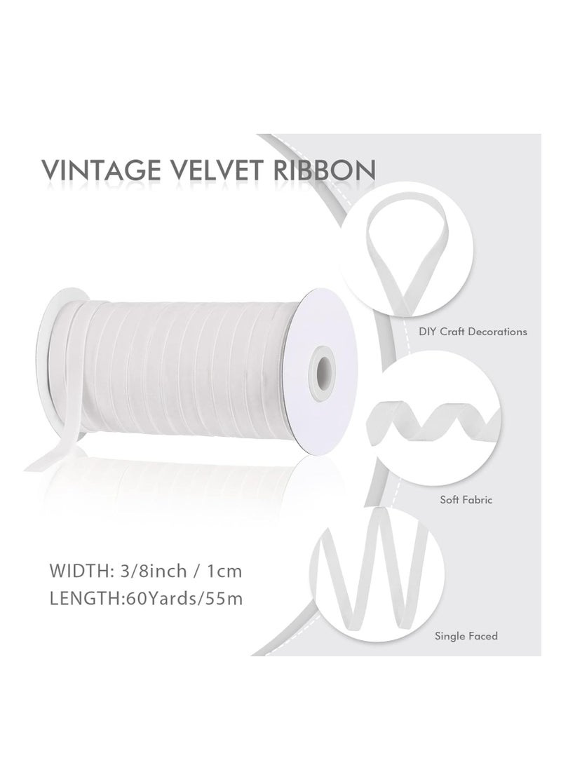 شريط مخملي عتيق من الساتان ببكرة واحدة لتزيين أكاليل الزهور وتغليف الهدايا (أبيض، 1 سم، 60 ياردة) - Image 2