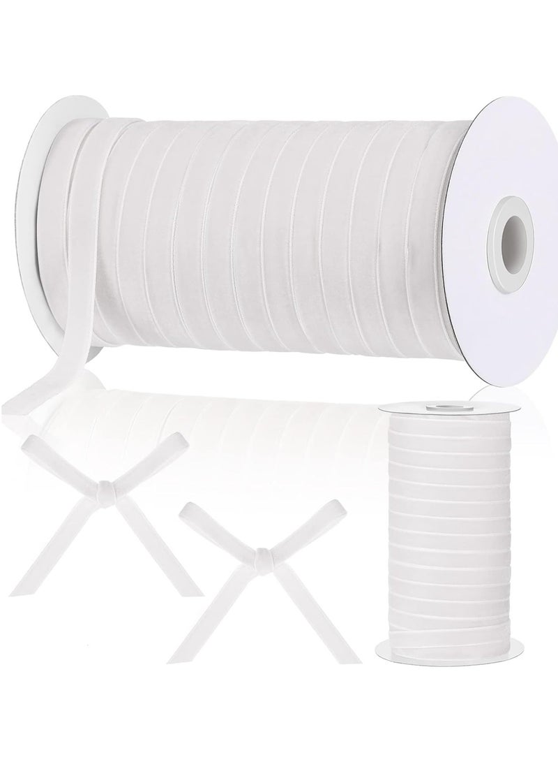 شريط مخملي عتيق من الساتان ببكرة واحدة لتزيين أكاليل الزهور وتغليف الهدايا (أبيض، 1 سم، 60 ياردة) - Image 1