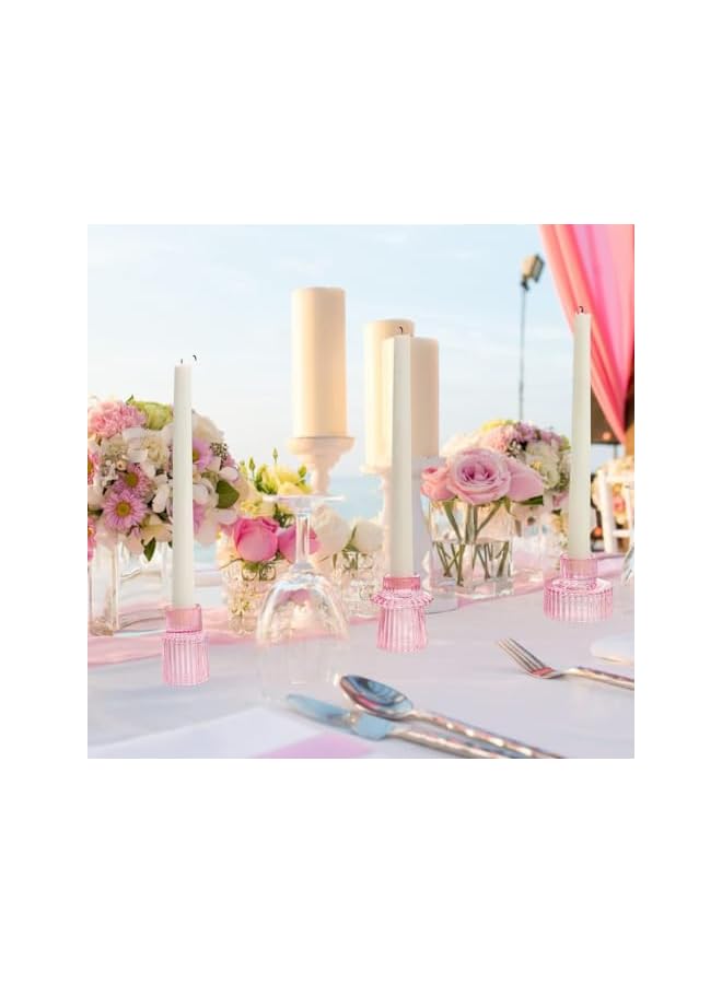 The Bros Glass Candle Holders, Set of 3 Ribbed Glass Candlesticks, Vintage Crystal Tealight Taper Candle Container Stand for Christmas Decorations Table Centerpieces Festival, Wedding Dinner Party (Pink) - Image 5