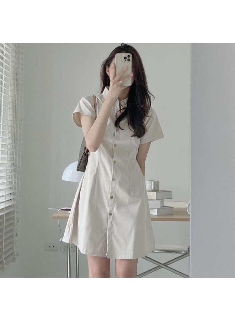 Generic - Korean Chic Summer Slim Waist Mini Dress Shirt White - Image 1