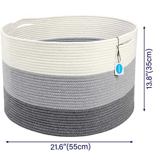 Casaphoria XXXLarge Cotton Rope Basket for Living Room - Woven Storage Basket with Handle for Blankets, Towels and Pillows Laundry Hamper | Light Gray (22" x 22" x 14") - Image 4