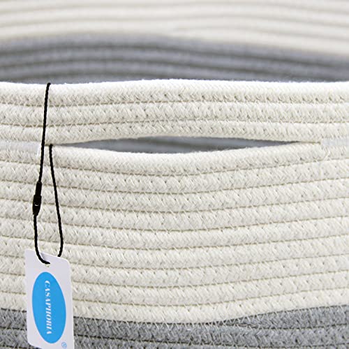 Casaphoria XXXLarge Cotton Rope Basket for Living Room - Woven Storage Basket with Handle for Blankets, Towels and Pillows Laundry Hamper | Light Gray (22" x 22" x 14") - Image 3