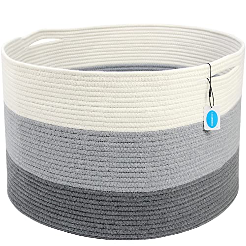Casaphoria XXXLarge Cotton Rope Basket for Living Room - Woven Storage Basket with Handle for Blankets, Towels and Pillows Laundry Hamper | Light Gray (22" x 22" x 14") - Image 2