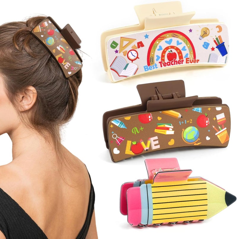 HOWAF 3 Pcs Thank You Teacher Gifts for Women Teacher Hair Clips Pencils Hair Claw Clips for Teachers School Teacher Hair Clips Thank You Gifts for Teachers Appreciation Teacher Leaving Gifts
