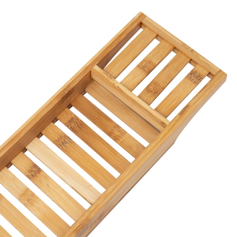 Mind Reader Bathtub Tray, Shower Organizer, Bathroom Accessory, Wood Tray, Rayon from Bamboo, 27.5" L x 5.75" Wx 1.75" H, Brown - Image 5