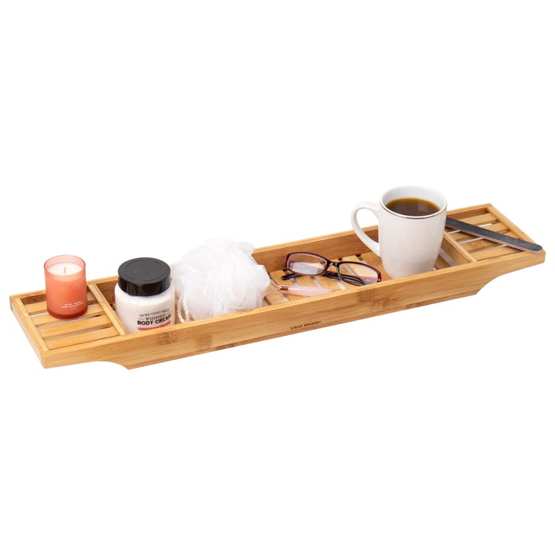 Mind Reader Bathtub Tray, Shower Organizer, Bathroom Accessory, Wood Tray, Rayon from Bamboo, 27.5" L x 5.75" Wx 1.75" H, Brown - Image 1