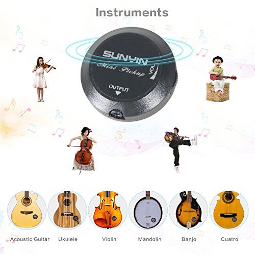 SUNYIN Acoustic Guitar Pickup,Piezo Transducer Contact Microphone Self-adhesive Easily AMP UP for Acoustic Classical Violin Ukulele Mandolin Banjo Cello Kalimba Drum (Black) - Image 2