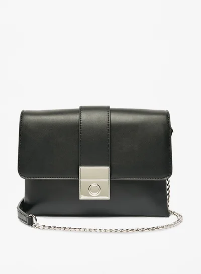 Flora Bella By Shoexpress Womens Solid Crossbody Bag with Chain Strap and Metallic Accent Ramadan Collection