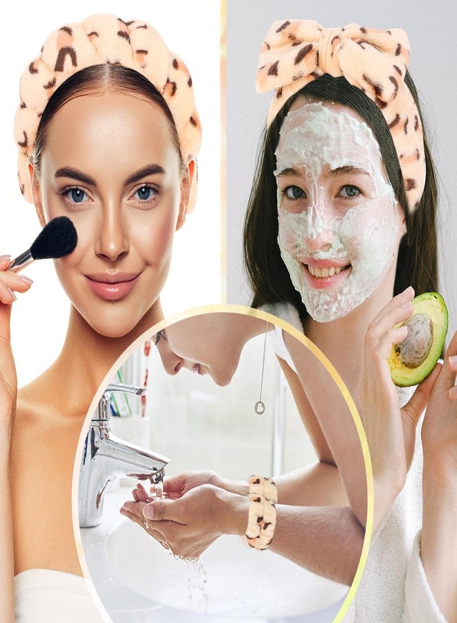 CAVETEE Hairband Set, 6 Pack Spa Headband for Washing Face, Makeup Headband with Wristband for Women, Soft Velvet Fabric, Perfect Size, Leopard Print - Image 3