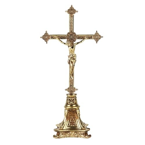 BC BUILDCLASSIC BC Catholic Metal Standing Crucifix, Jesus Christ Cross for Altar, Catholic Wedding Gifts, Devout Home Décor, 7.8" H Zinc Alloy with Gold Plating from Buildclassic - Image 1