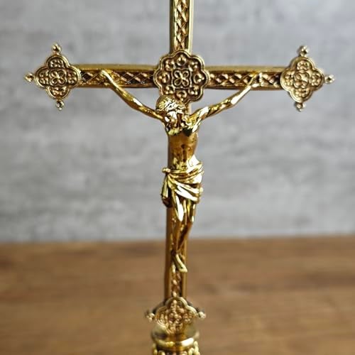 BC BUILDCLASSIC BC Catholic Metal Standing Crucifix, Jesus Christ Cross for Altar, Catholic Wedding Gifts, Devout Home Décor, 7.8" H Zinc Alloy with Gold Plating from Buildclassic - Image 2