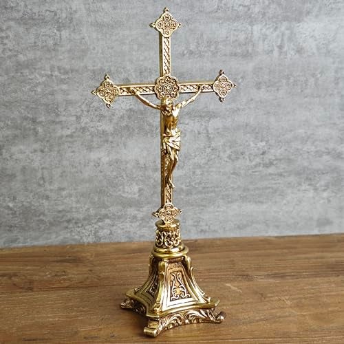 BC BUILDCLASSIC BC Catholic Metal Standing Crucifix, Jesus Christ Cross for Altar, Catholic Wedding Gifts, Devout Home Décor, 7.8" H Zinc Alloy with Gold Plating from Buildclassic - Image 3