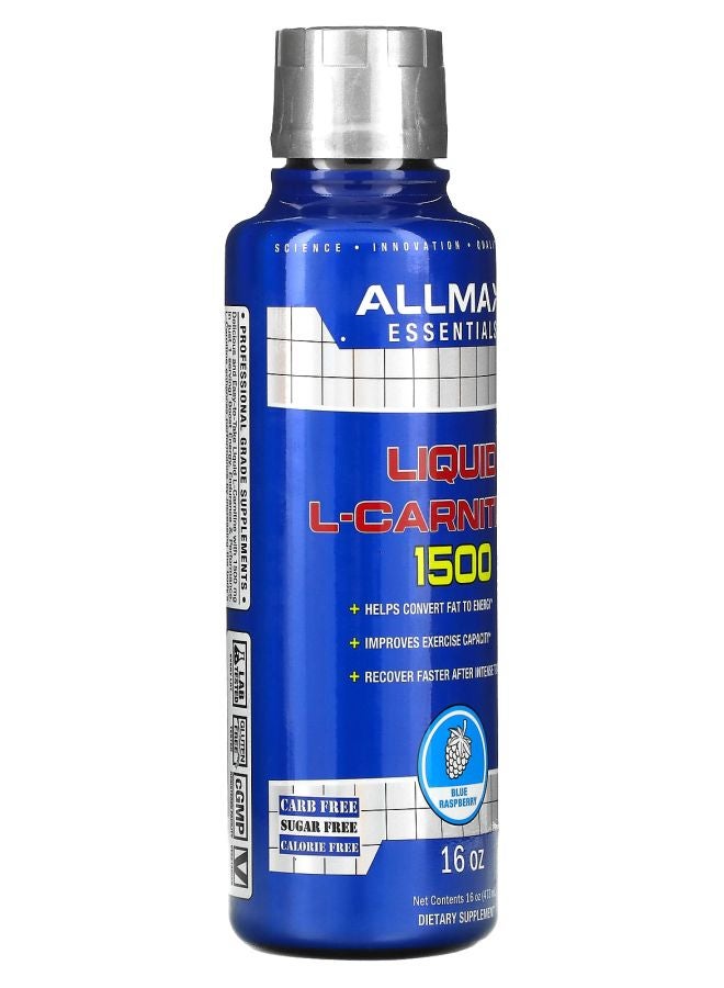 Allmax Liquid L-Carnitine 1500 Blue Raspberry 16 oz (473 ml) - Image 2