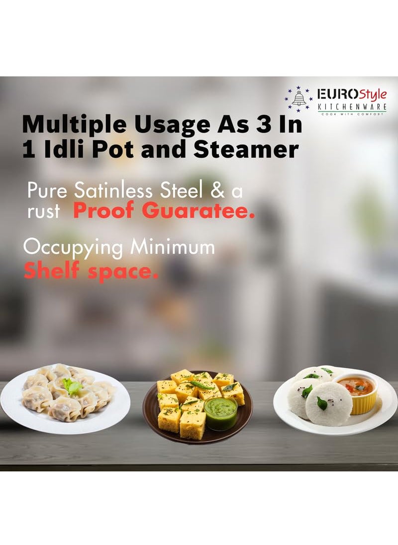 EUROstyle KITCHENWARE COOK WITH COMFORT Eurostyle Compact 21 Super Deluxe Stainless Steel Idli Cookware Steamer Idli Idiyappam Dhokla Vegetable Steamer2in 1 3 Idli Plates 21 idlis 6 Tumbler 1 Steamer Stainless Steel EUS_Comp_21_SupD  - Image 4