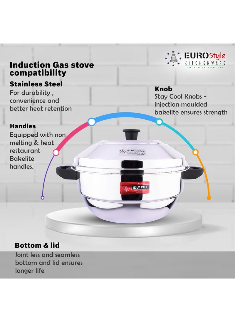 EUROstyle KITCHENWARE COOK WITH COMFORT Eurostyle Compact 21 Super Deluxe Stainless Steel Idli Cookware Steamer Idli Idiyappam Dhokla Vegetable Steamer2in 1 3 Idli Plates 21 idlis 6 Tumbler 1 Steamer Stainless Steel EUS_Comp_21_SupD  - Image 5