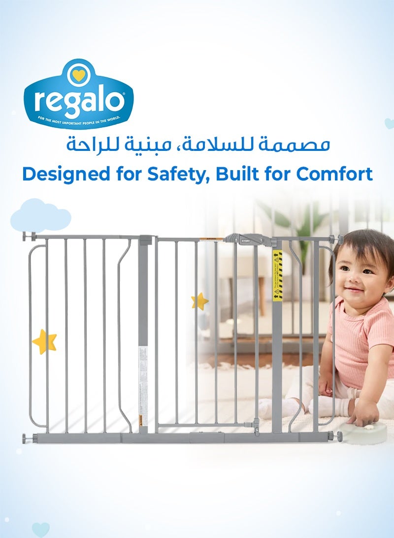 ريجالو بوابة أمان للأطفال بعرض إضافي من ريقالو | 124.46 × 5.08 × 76.2 سم | تناسب فتحات بين 74-124 سم | معدن متين | تثبيت بالضغط | مرور بيد واحدة | للأطفال والحيوانات الأليفة - Image 2