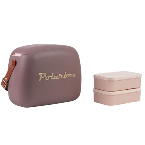 Polarbox حقيبة باردة لتناول الغداء من بولاربوكس | صندوق غداء رجعي قابل لإعادة الاستخدام حقيبة غداء صغيرة عتيقة تشمل 2 حاويات طعام! الطعام والمشروبات للعمل والسفر والشاطئ والتخييم 6 لتر (ذهب توت)  - Image 1