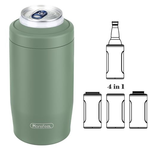 MoreFeel 4-in-1 Skinny Can Cooler Double Wall Stainless Steel Insulated Can Holder,Can Coozie, Works With 12 Oz Slim Can,Standard Cans,Beer Bottles & As Pint Cups (Military Green) - Image 1