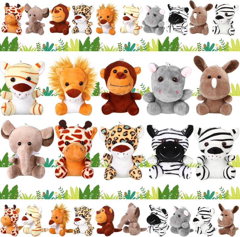 Leitee 10 Pieces Mini Safari Stuffed Animals Bulk 48 Inch Small Jungle Animal Toys Lion Tiger Elephant Giraffe for Animal Themed Parties Classroom Goodie Bag Student Award Easter Gifts 10 Styles - Image 1