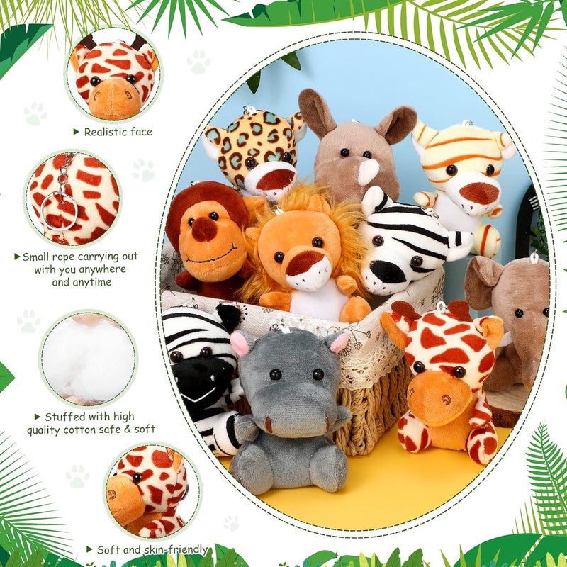 Leitee 10 Pieces Mini Safari Stuffed Animals Bulk 48 Inch Small Jungle Animal Toys Lion Tiger Elephant Giraffe for Animal Themed Parties Classroom Goodie Bag Student Award Easter Gifts 10 Styles - Image 2
