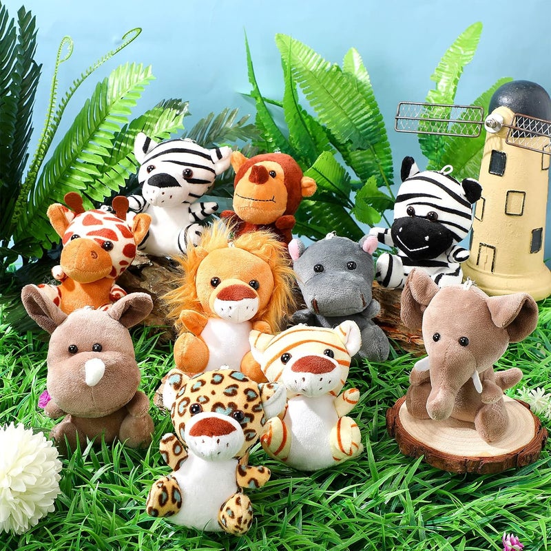 Leitee 10 Pieces Mini Safari Stuffed Animals Bulk 48 Inch Small Jungle Animal Toys Lion Tiger Elephant Giraffe for Animal Themed Parties Classroom Goodie Bag Student Award Easter Gifts 10 Styles - Image 5