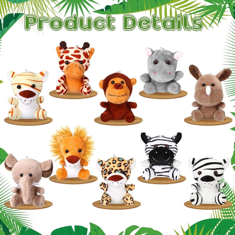 Leitee 10 Pieces Mini Safari Stuffed Animals Bulk 48 Inch Small Jungle Animal Toys Lion Tiger Elephant Giraffe for Animal Themed Parties Classroom Goodie Bag Student Award Easter Gifts 10 Styles - Image 4