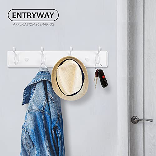 Badiano Wooden Coat Rack, Wall-Mounted Organizer for Closet, Entryway, Hallway, Foyer, Bedroom, Heavy Duty Double Hooks for Hanging Towels, Bags, Hats, Jackets, Key (White, 4 Hooks) - Image 3