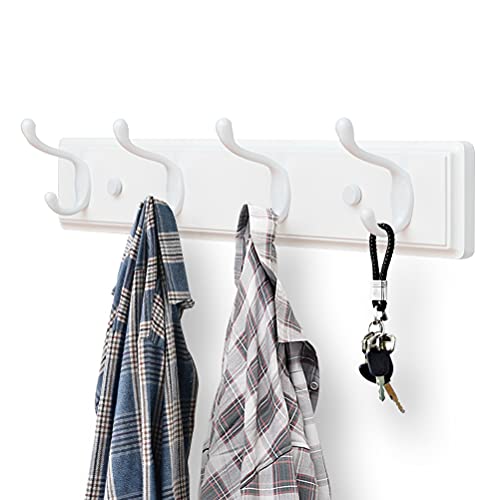 Badiano Wooden Coat Rack, Wall-Mounted Organizer for Closet, Entryway, Hallway, Foyer, Bedroom, Heavy Duty Double Hooks for Hanging Towels, Bags, Hats, Jackets, Key (White, 4 Hooks) - Image 2
