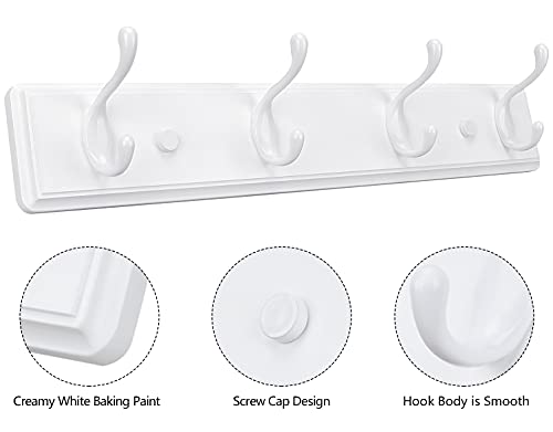 Badiano Wooden Coat Rack, Wall-Mounted Organizer for Closet, Entryway, Hallway, Foyer, Bedroom, Heavy Duty Double Hooks for Hanging Towels, Bags, Hats, Jackets, Key (White, 4 Hooks) - Image 5