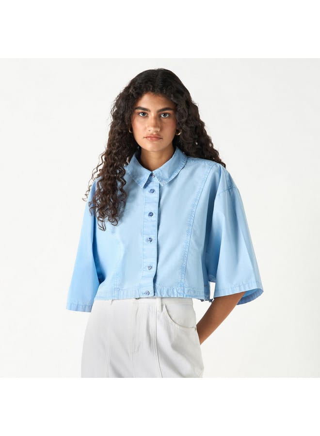 Lee Cooper Lee Cooper Crop Shirt with 3/4 Sleeves and Drawstring Detail  - Image 1