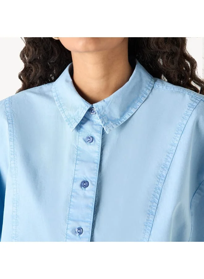 Lee Cooper Lee Cooper Crop Shirt with 3/4 Sleeves and Drawstring Detail
