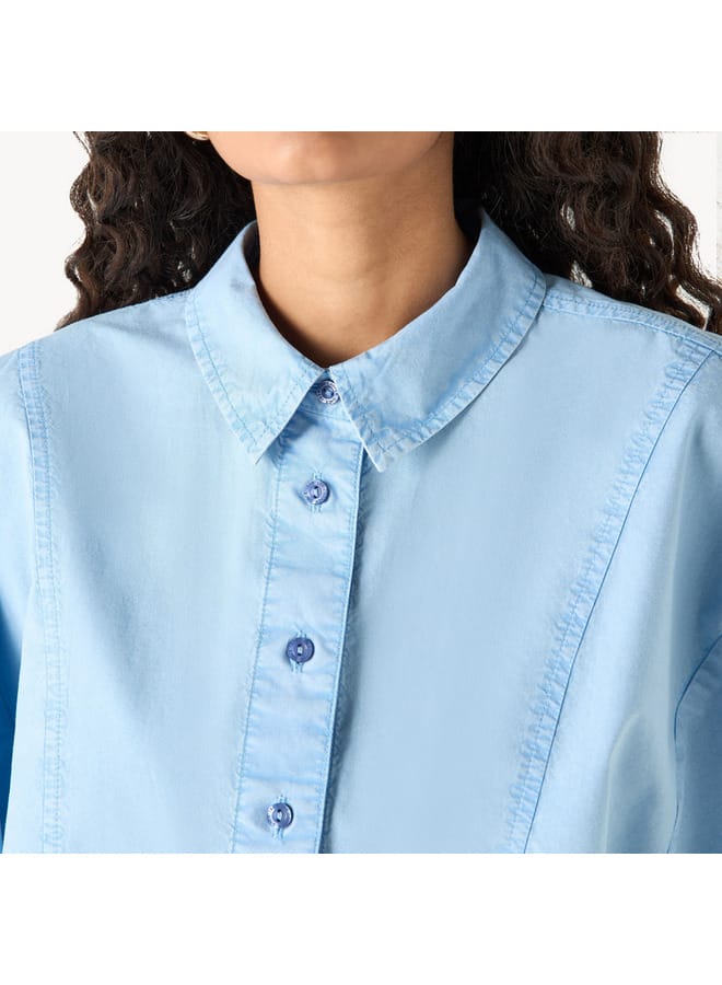 Lee Cooper Lee Cooper Crop Shirt with 3/4 Sleeves and Drawstring Detail  - Image 4