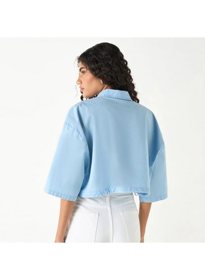 Lee Cooper Lee Cooper Crop Shirt with 3/4 Sleeves and Drawstring Detail
