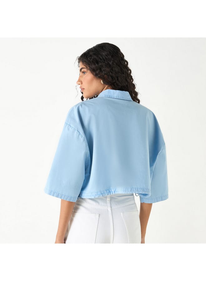 Lee Cooper Lee Cooper Crop Shirt with 3/4 Sleeves and Drawstring Detail  - Image 3