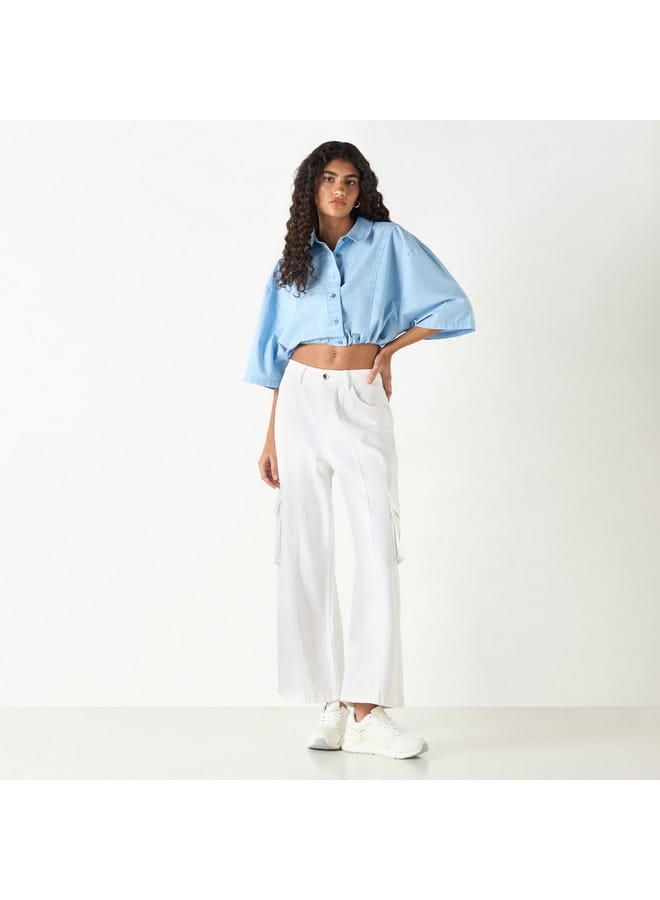 Lee Cooper Lee Cooper Crop Shirt with 3/4 Sleeves and Drawstring Detail  - Image 2