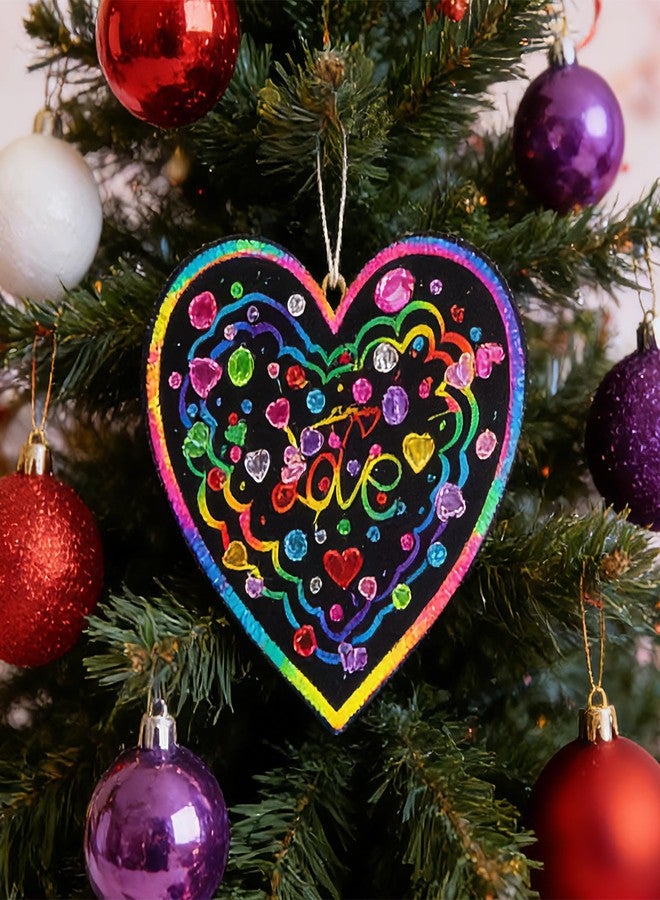 Ishua Valentine Crafts Scratch Valentine Scratch Art Heart Set (49 Pcs) - Rainbow Scratch Paper Hearts with Wooden Styluses, Ribbons & 3D Puffy Stickers - Image 3